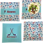 Hockey 2 Set of 4 Glass Square Lunch / Dinner Plate 9.5" (Personalized)