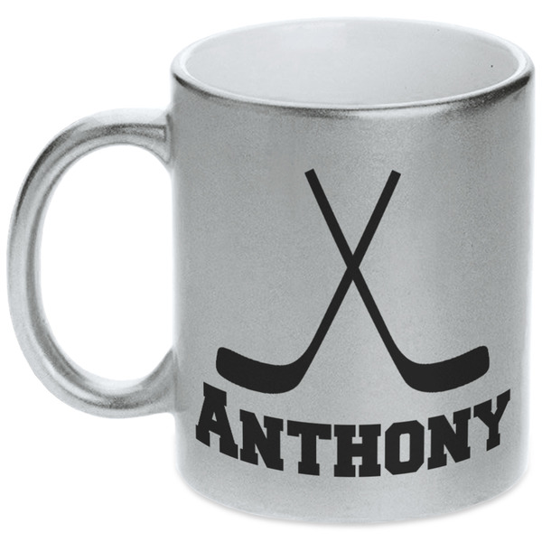 Custom Hockey 2 Metallic Silver Mug (Personalized)