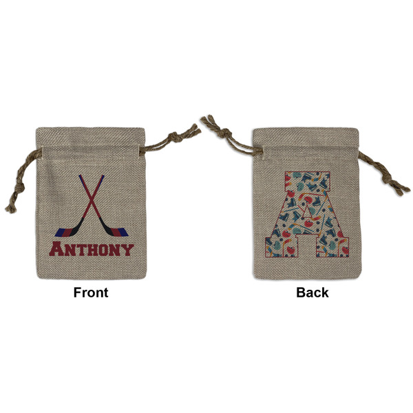 Custom Hockey 2 Small Burlap Gift Bag - Front & Back (Personalized)