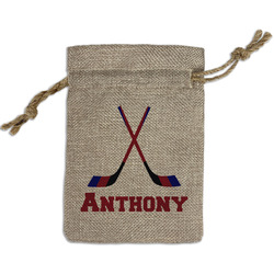 Hockey 2 Small Burlap Gift Bag - Front (Personalized)