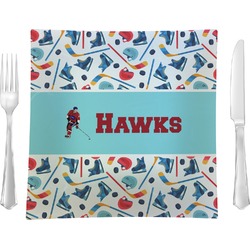Hockey 2 9.5" Glass Square Lunch / Dinner Plate- Single or Set of 4 (Personalized)