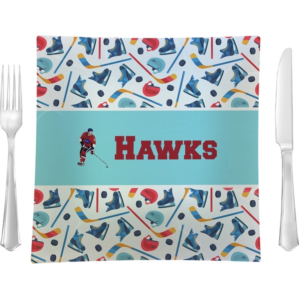 Custom Hockey 2 Glass Square Lunch / Dinner Plate 9.5" (Personalized)