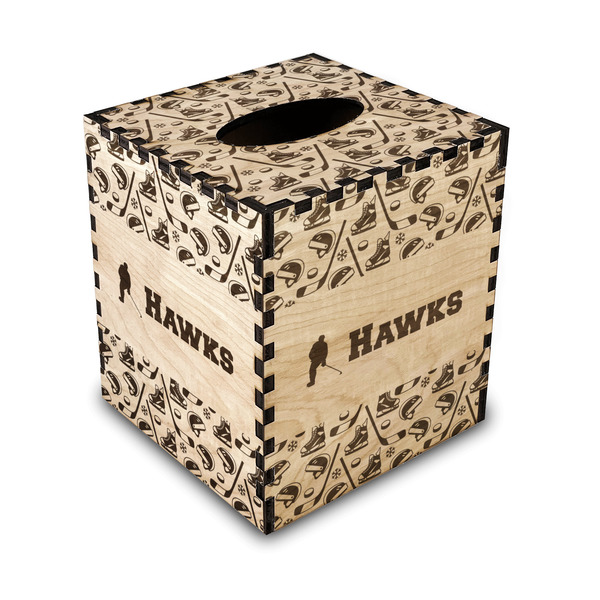 Custom Hockey 2 Wood Tissue Box Cover - Square (Personalized)
