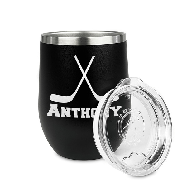 Hockey 2 Stainless Wine Tumblers - Black - Double Sided - Alt View