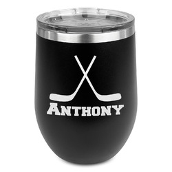 Hockey 2 Stemless Stainless Steel Wine Tumbler - Black - Double Sided (Personalized)