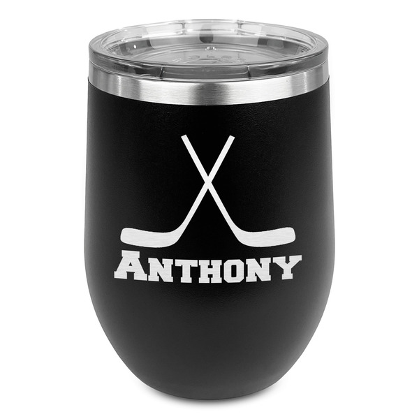 Custom Hockey 2 Stemless Stainless Steel Wine Tumbler - Black - Double Sided (Personalized)