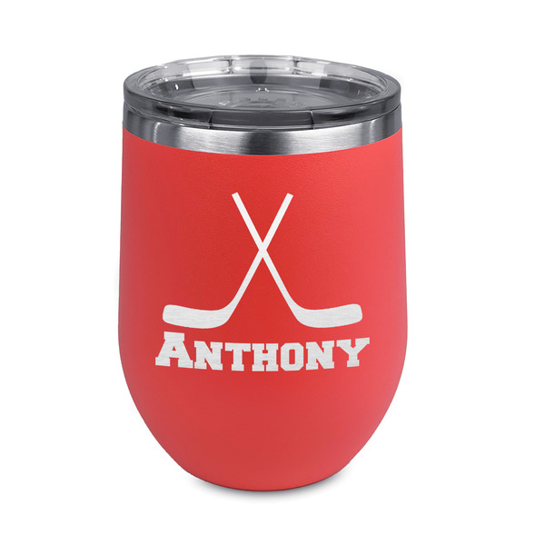 Custom Hockey 2 Stemless Stainless Steel Wine Tumbler - Coral - Single Sided (Personalized)