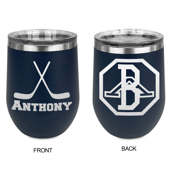 Hockey 2 Stainless Wine Tumblers - Navy - Double Sided - Approval