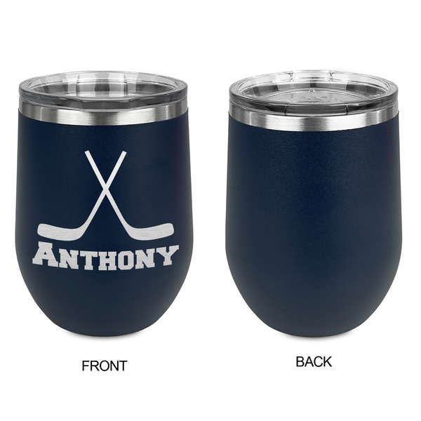 Hockey 2 Stainless Wine Tumblers - Navy - Single Sided - Approval