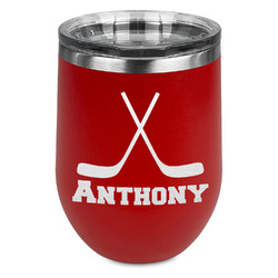 Hockey 2 Stemless Stainless Steel Wine Tumbler - Red - Double Sided (Personalized)
