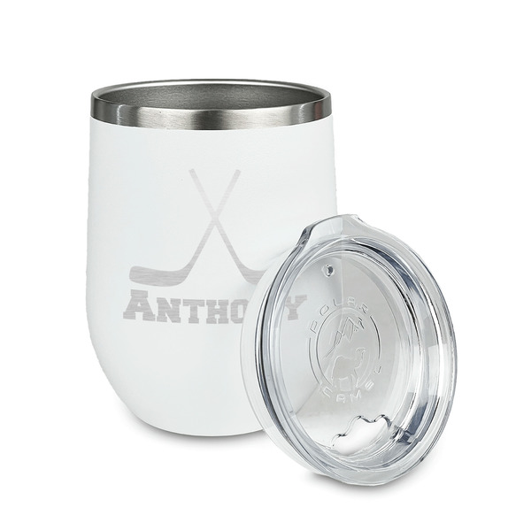 Hockey 2 Stainless Wine Tumblers - White - Double Sided - Alt View