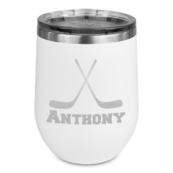 Hockey 2 Stemless Stainless Steel Wine Tumbler - White - Double Sided (Personalized)