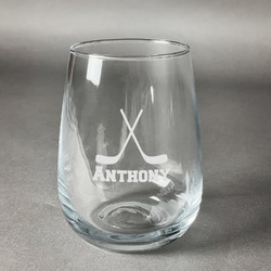 Hockey 2 Stemless Wine Glass (Single) (Personalized)