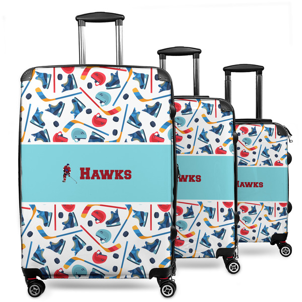 Custom Hockey 2 3 Piece Luggage Set - 20" Carry On, 24" Medium Checked, 28" Large Checked (Personalized)