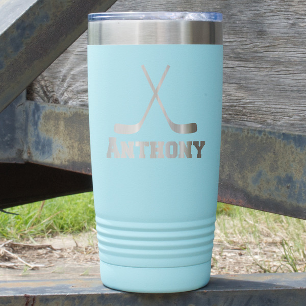 Custom Hockey 2 20 oz Stainless Steel Tumbler - Teal - Single Sided (Personalized)