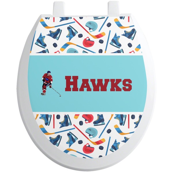 Custom Hockey 2 Toilet Seat Decal - Round (Personalized)