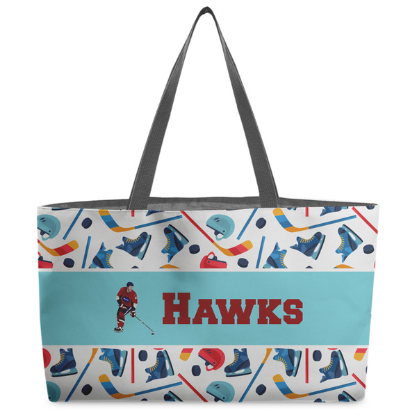 Custom Hockey 2 Beach Totes Bag - w/ Black Handles (Personalized)