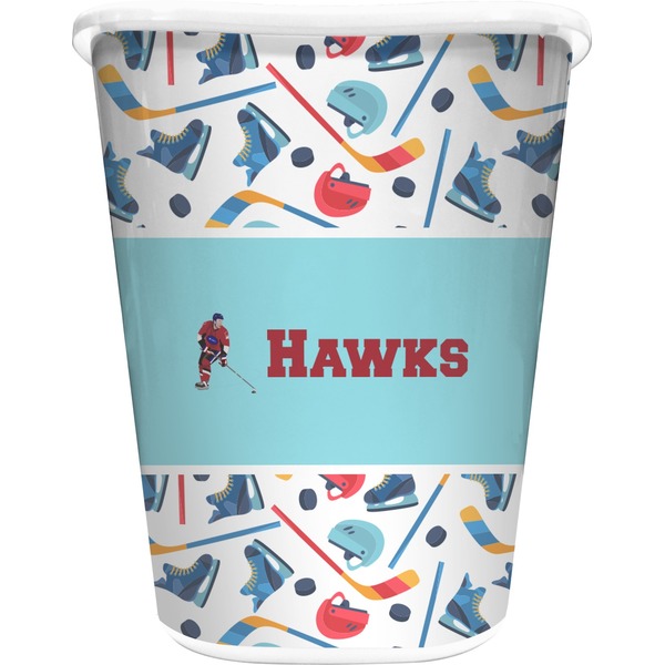 Custom Hockey 2 Waste Basket - Single Sided (White) (Personalized)