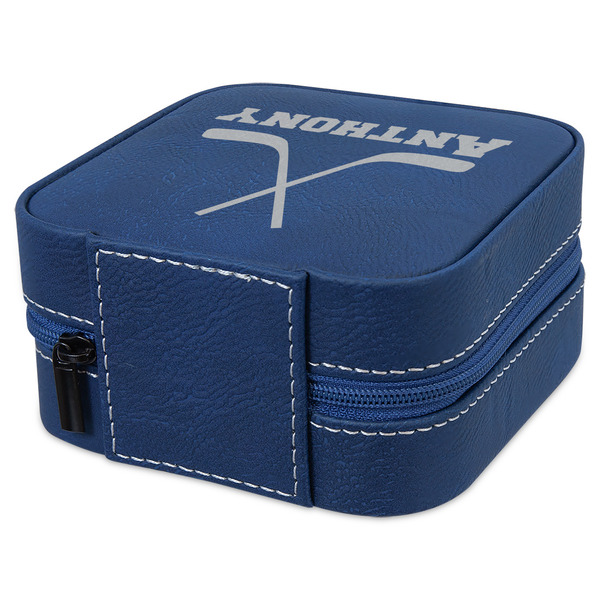Hockey 2 Travel Jewelry Boxes - Leather - Navy Blue - View from Rear