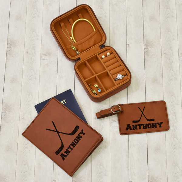 Hockey 2 Travel Jewelry Boxes - Leather - Rawhide - In Context