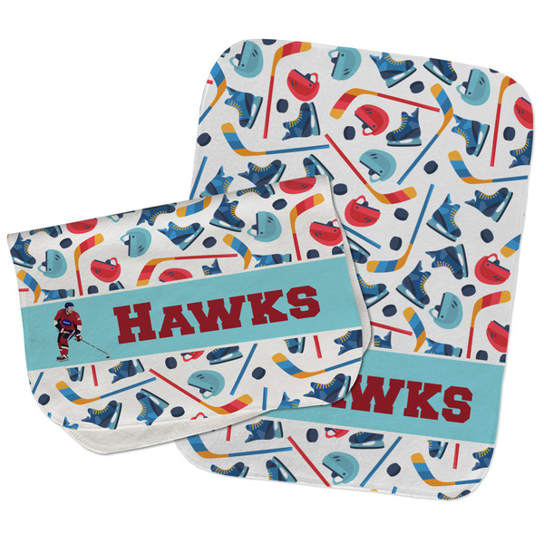 Hockey 2 Two Rectangle Burp Cloths - Open & Folded