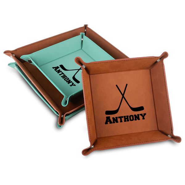 Custom Hockey 2 Faux Leather Valet Tray (Personalized)