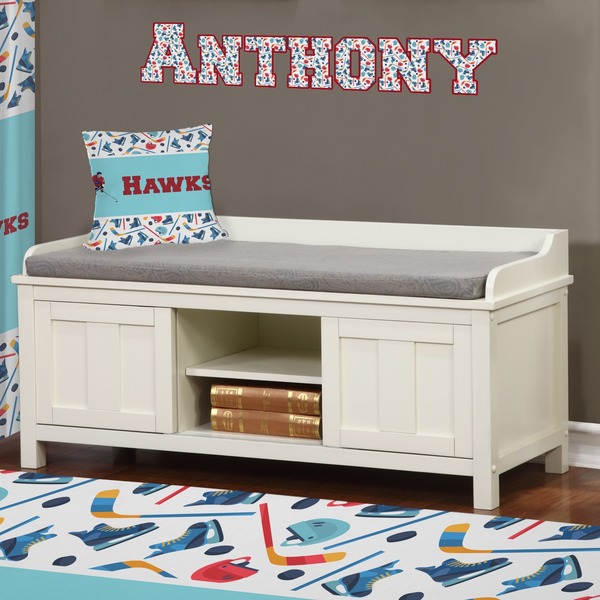 Hockey 2 Wall Name Decal Above Storage bench