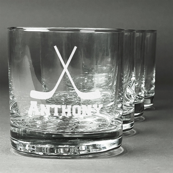 Custom Hockey 2 Whiskey Glasses (Set of 4) (Personalized)