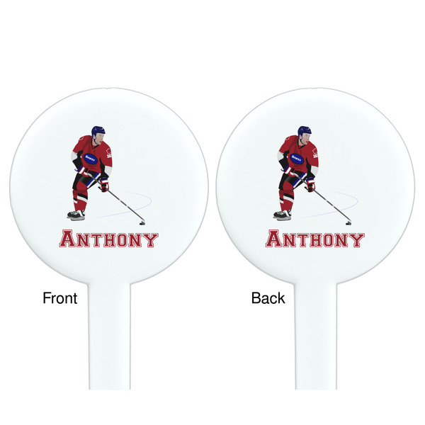 Hockey 2 White Plastic 7" Stir Stick - Double Sided - Round - Front & Back