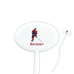 Hockey 2 7" Oval Plastic Stir Sticks - White - Single Sided (Personalized)