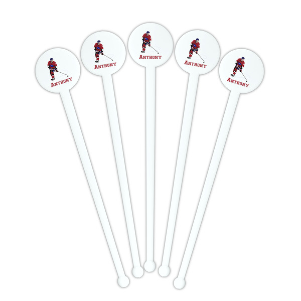 Hockey 2 White Plastic 7" Stir Stick - Round - Fan View
