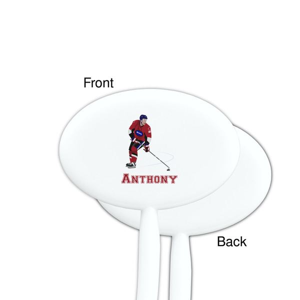 Hockey 2 White Plastic 7" Stir Stick - Single Sided - Oval - Front & Back