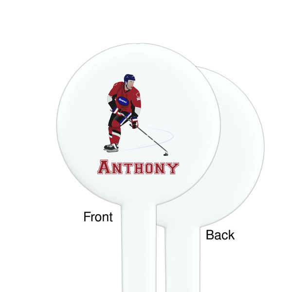Hockey 2 White Plastic 7" Stir Stick - Single Sided - Round - Front & Back