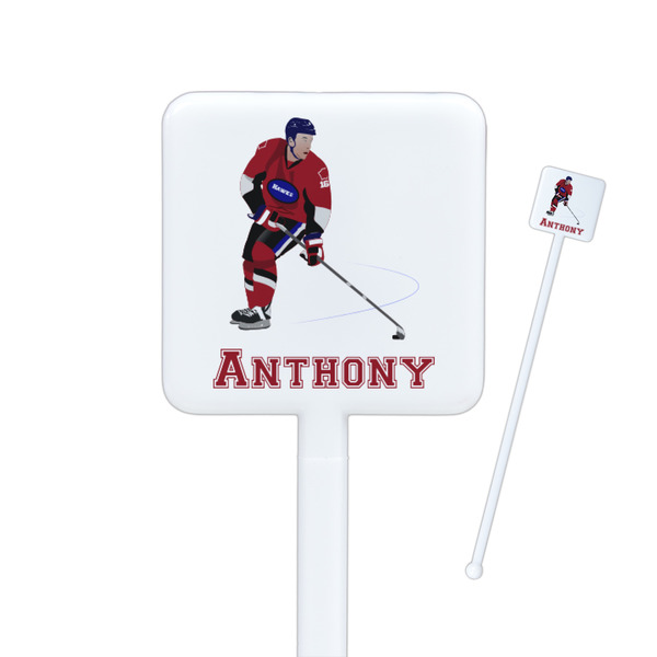 Custom Hockey 2 Square Plastic Stir Sticks - Single Sided (Personalized)