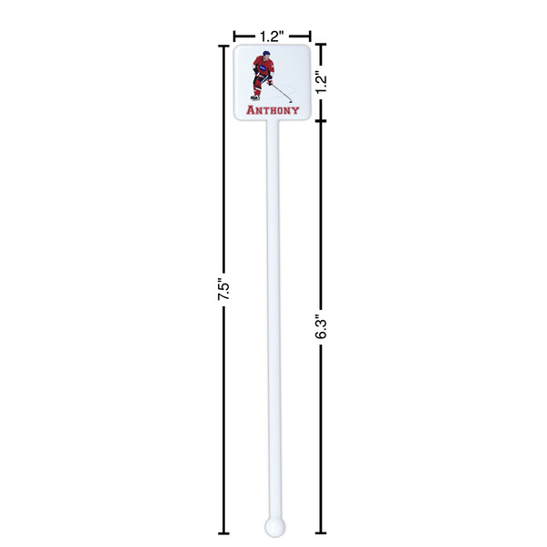 Hockey 2 White Plastic Stir Stick - Square - Dimensions