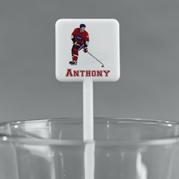 Hockey 2 White Plastic Stir Stick - Square - Main