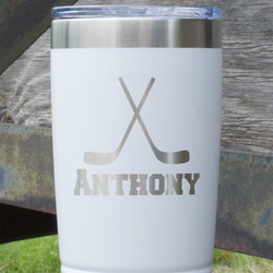 Hockey 2 20 oz Stainless Steel Tumbler - White - Double Sided (Personalized)