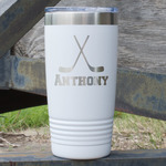 Hockey 2 20 oz Stainless Steel Tumbler - White - Single Sided (Personalized)