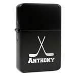 Hockey 2 Windproof Lighter - Black - Single Sided & Lid Engraved (Personalized)