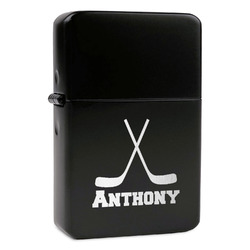 Hockey 2 Windproof Lighter - Black - Double Sided & Lid Engraved (Personalized)