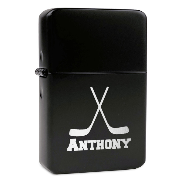 Custom Hockey 2 Windproof Lighter - Black - Double Sided (Personalized)