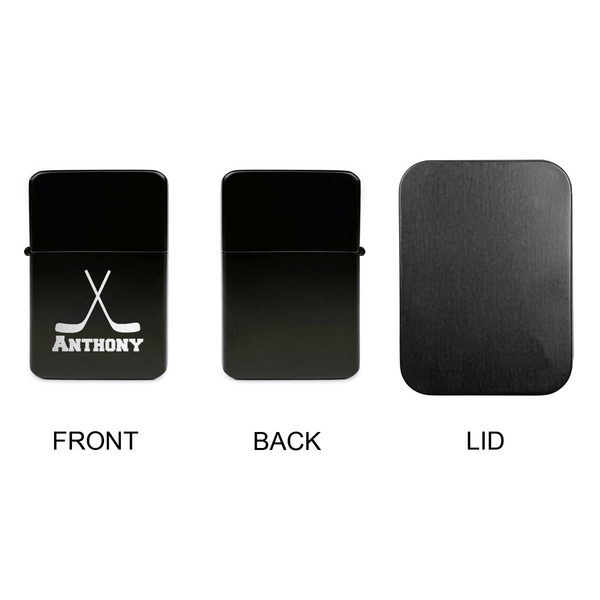 Hockey 2 Windproof Lighters - Black, Single Sided, No Lid - APPROVAL
