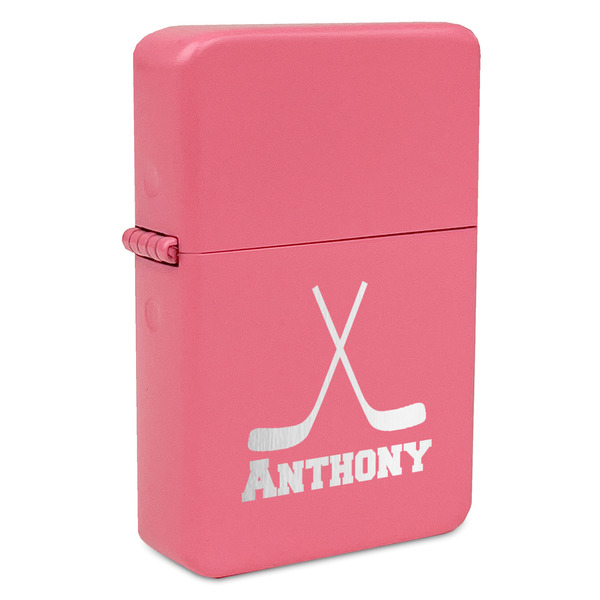 Custom Hockey 2 Windproof Lighter - Pink - Single Sided & Lid Engraved (Personalized)