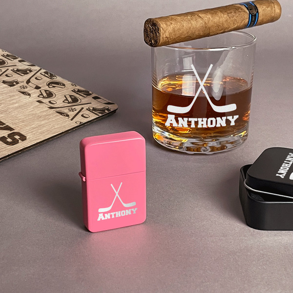Hockey 2 Windproof Lighters - Pink - In Context
