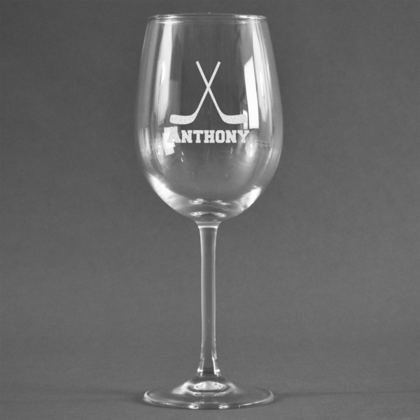 Custom Hockey 2 Wine Glass (Single) (Personalized)