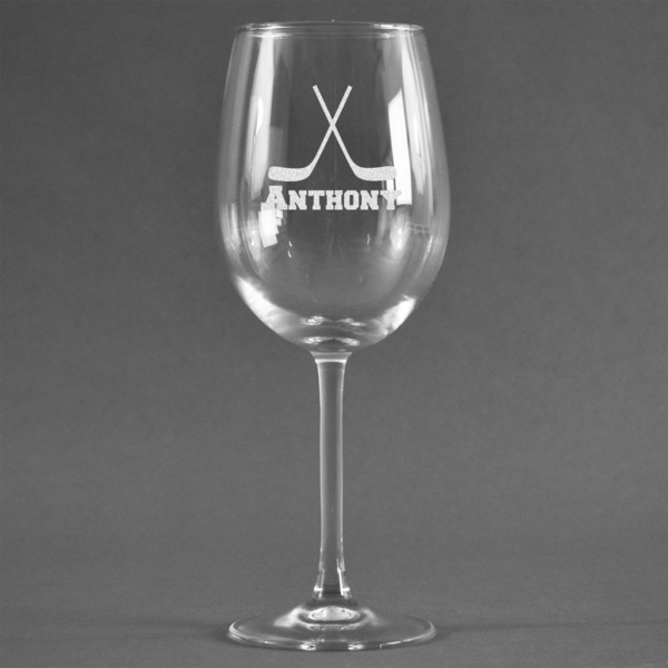 Custom Hockey 2 Wine Glass - Engraved (Personalized)