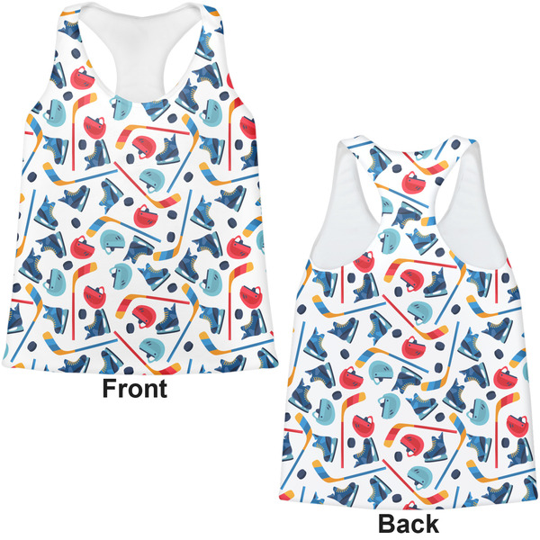 Hockey 2 Womens Racerback Tank Tops - Medium - Front and Back