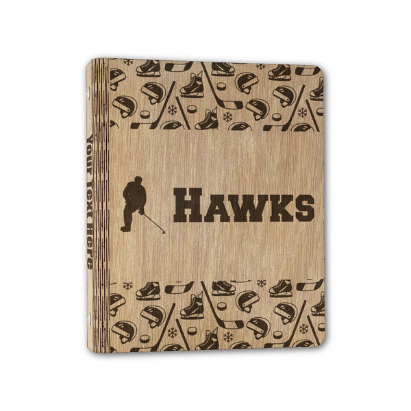 Custom Hockey 2 Wood 3-Ring Binder - 1" Half-Letter Size (Personalized)