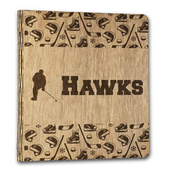 Hockey 2 Wood 3-Ring Binder - 1" Letter Size (Personalized)