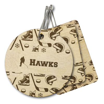 Hockey 2 Wood Luggage Tag (Personalized)